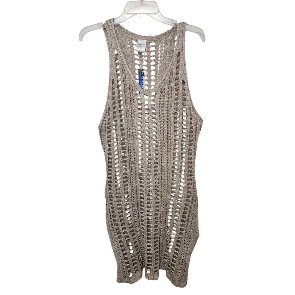 Cha cha Swim Cover-Up Beige Open Crochet Knit Beach Festival Boho  Large NWT